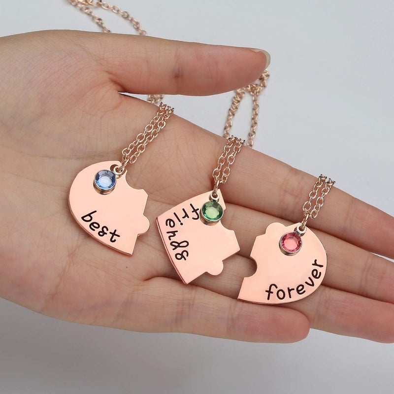 Top Plaza 3 Best Friends Forever and Ever Necklaces Set Rose Gold Heart Puzzle Matching Alloy Pendant Necklaces Friendship BFF Jewelry for Friends-Set of 3 - Image 5